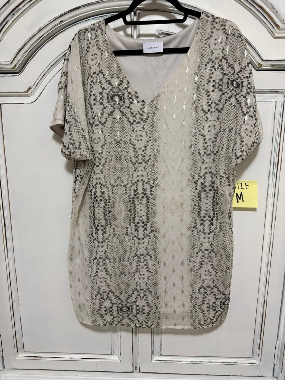 Adrienne Beige Snake-Print V-Neck Asymmetrical Dress